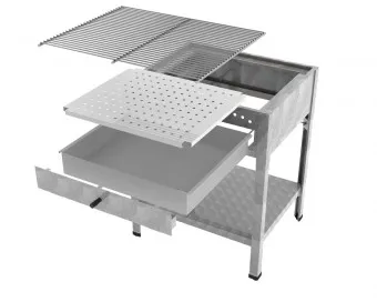 MUE Holzkohlebräter 10-fach verstellbarer Kohlekasten und Schublade